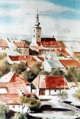 Ortsansicht Deutsch Beneschau Aquarell